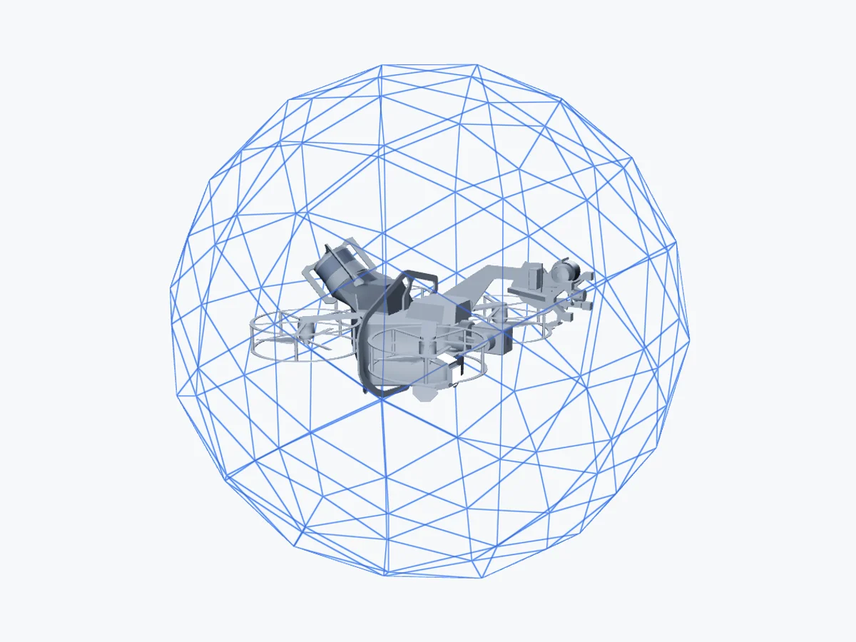 The Scout 137 Gen 3 LiDAR virtual cage fully closed around the drone — the geodesic boundary the drone will not cross
